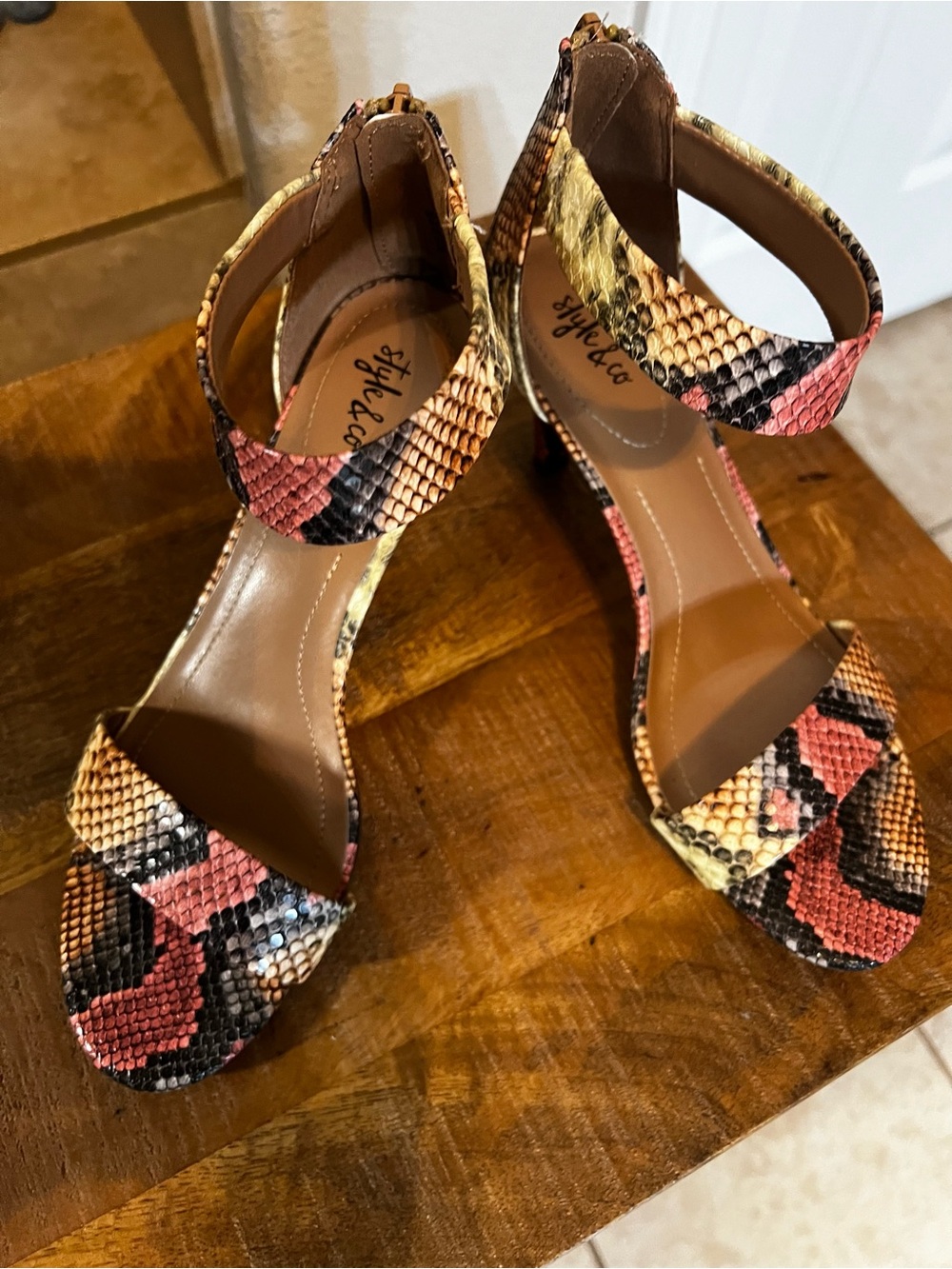 Style & Co. Stylish Ankle-Strap Heels in Multicolor Snake Print